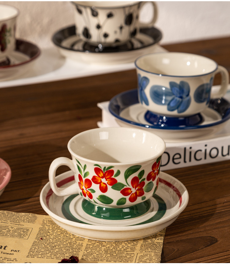 中古风咖啡杯手绘小众下午茶杯精致高颜值马克杯高级感咖啡杯详情3