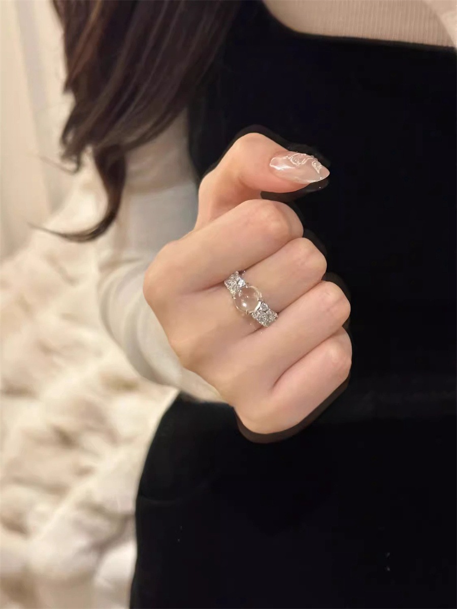 新中式冰透玉髓戒指女时尚小众设计食指戒轻奢高级感锆石开口指环详情6