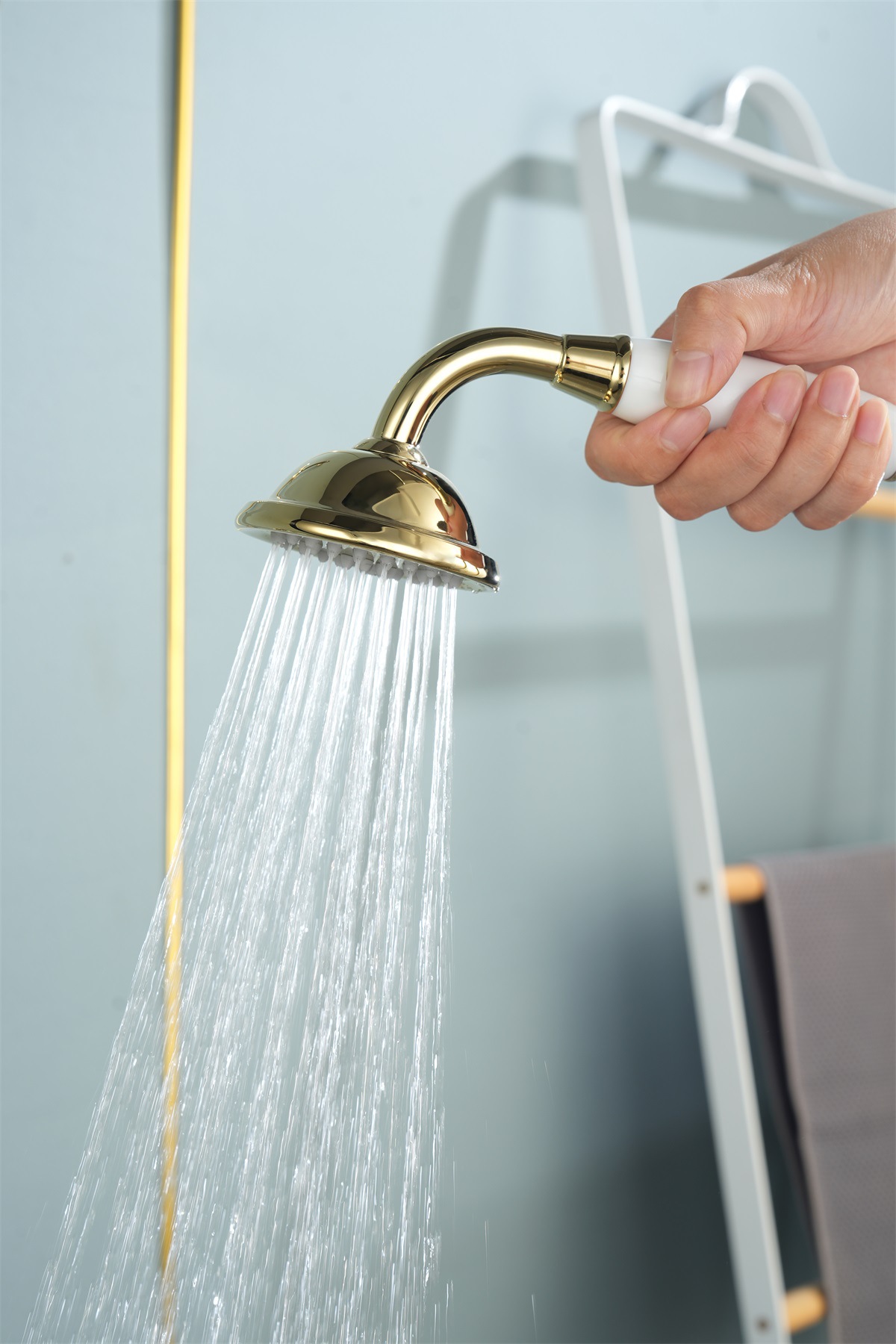 欧式全铜冷热花洒金色淋浴花洒挂墙式龙头卫生间升降增压混水阀详情10