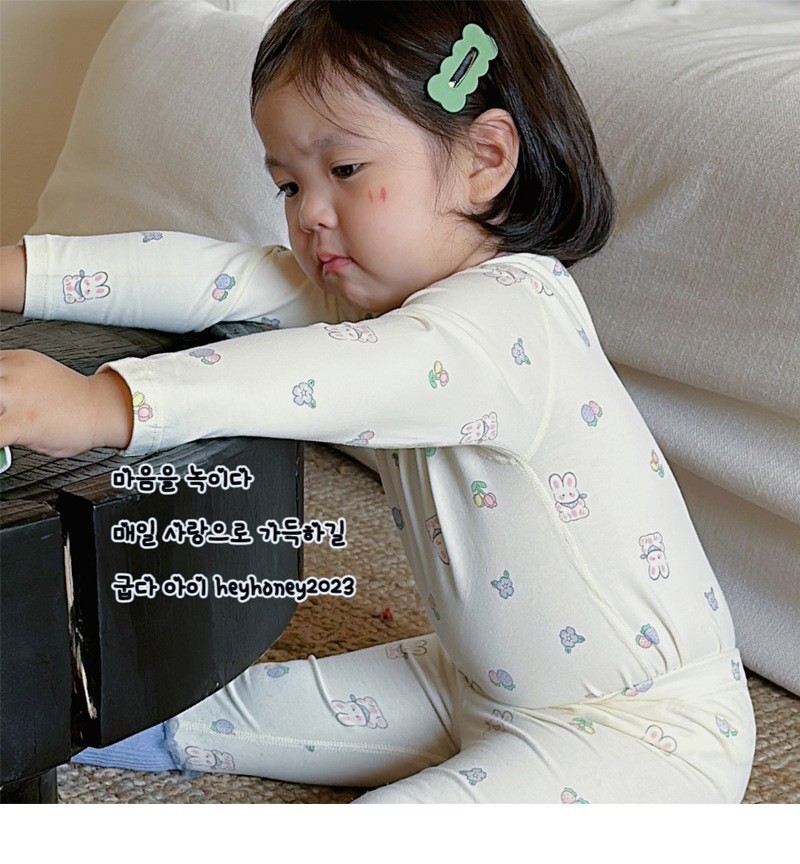 A类纯棉男女童宝宝秋季家居服内衣套装韩版无感印花睡衣秋衣秋裤详情13