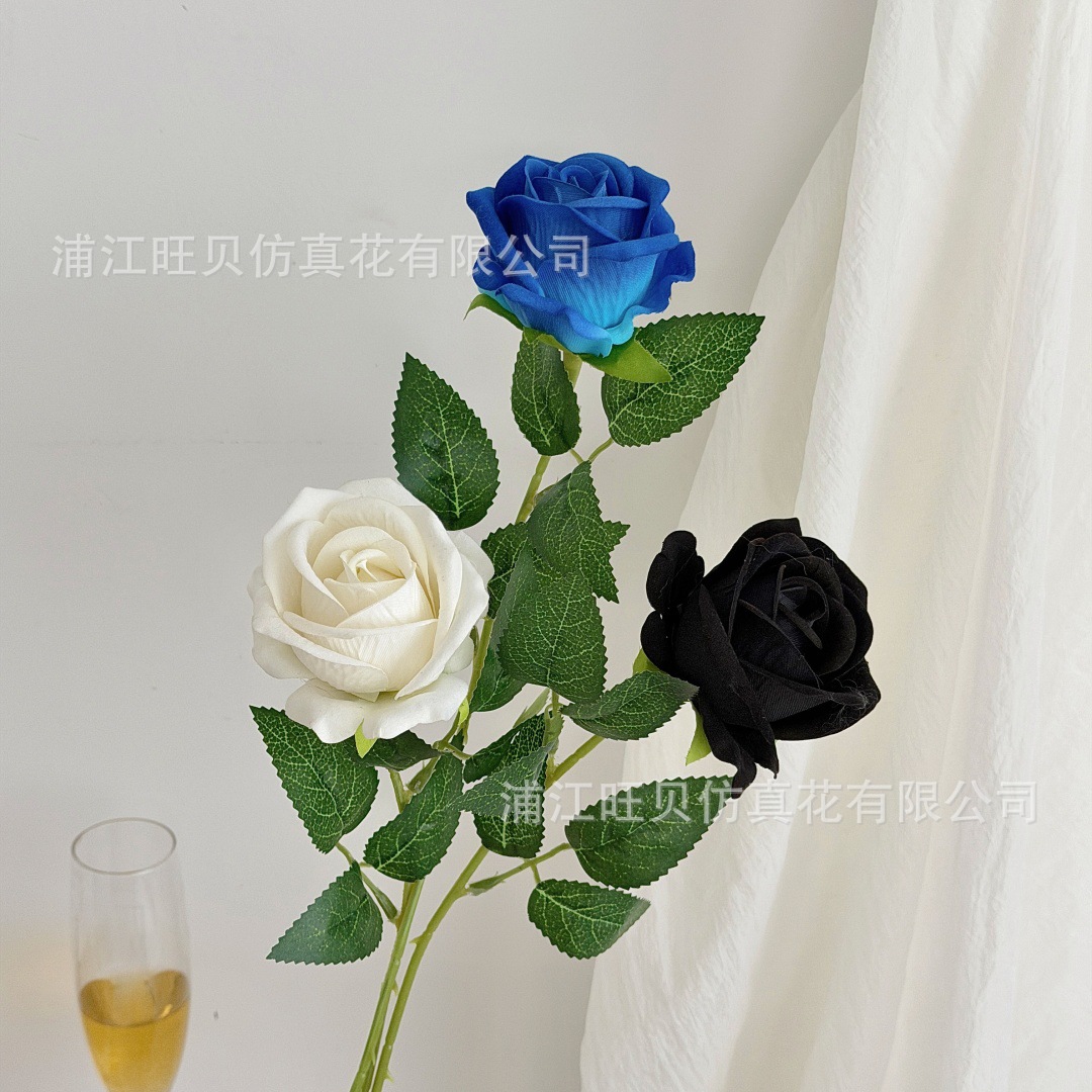 单支绒布仿真玫瑰花商场橱窗玫瑰瀑布户外布置花墙插花家居装饰花详情6