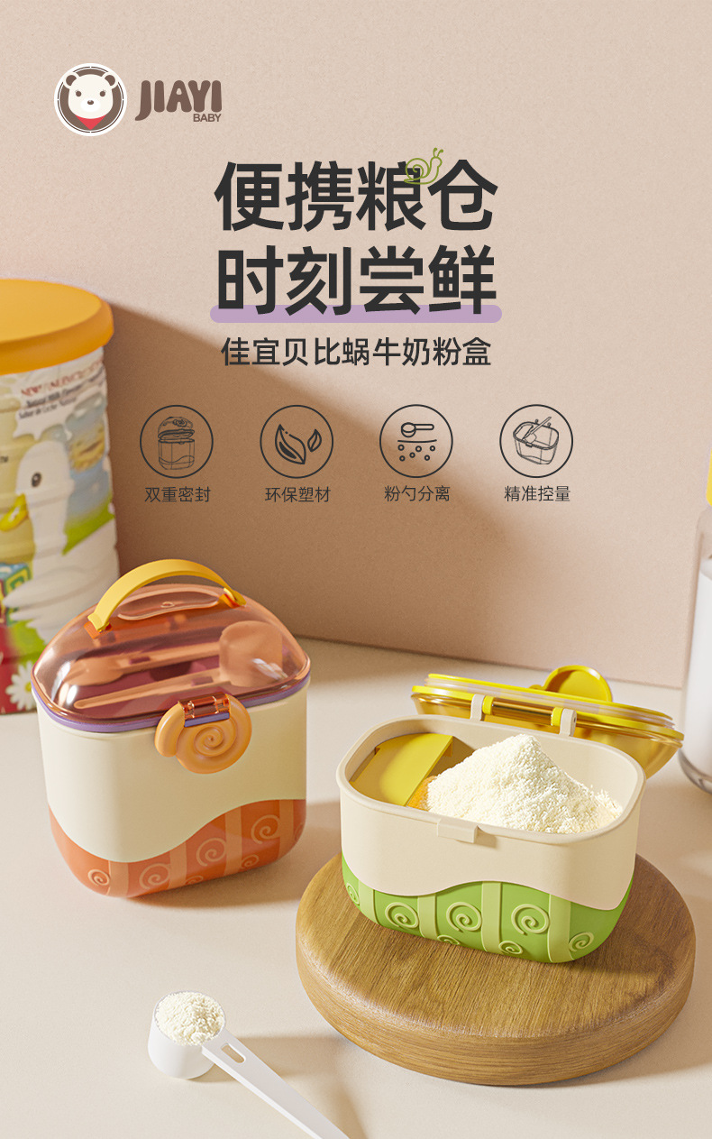 Caja de leche en polvo de bebé compartimentado capa compartimentado caja vajilla fácil de salir caja de almacenamiento de alimentos auxiliares caja de almacenamiento sellado caja de polvo de arroz pic 3