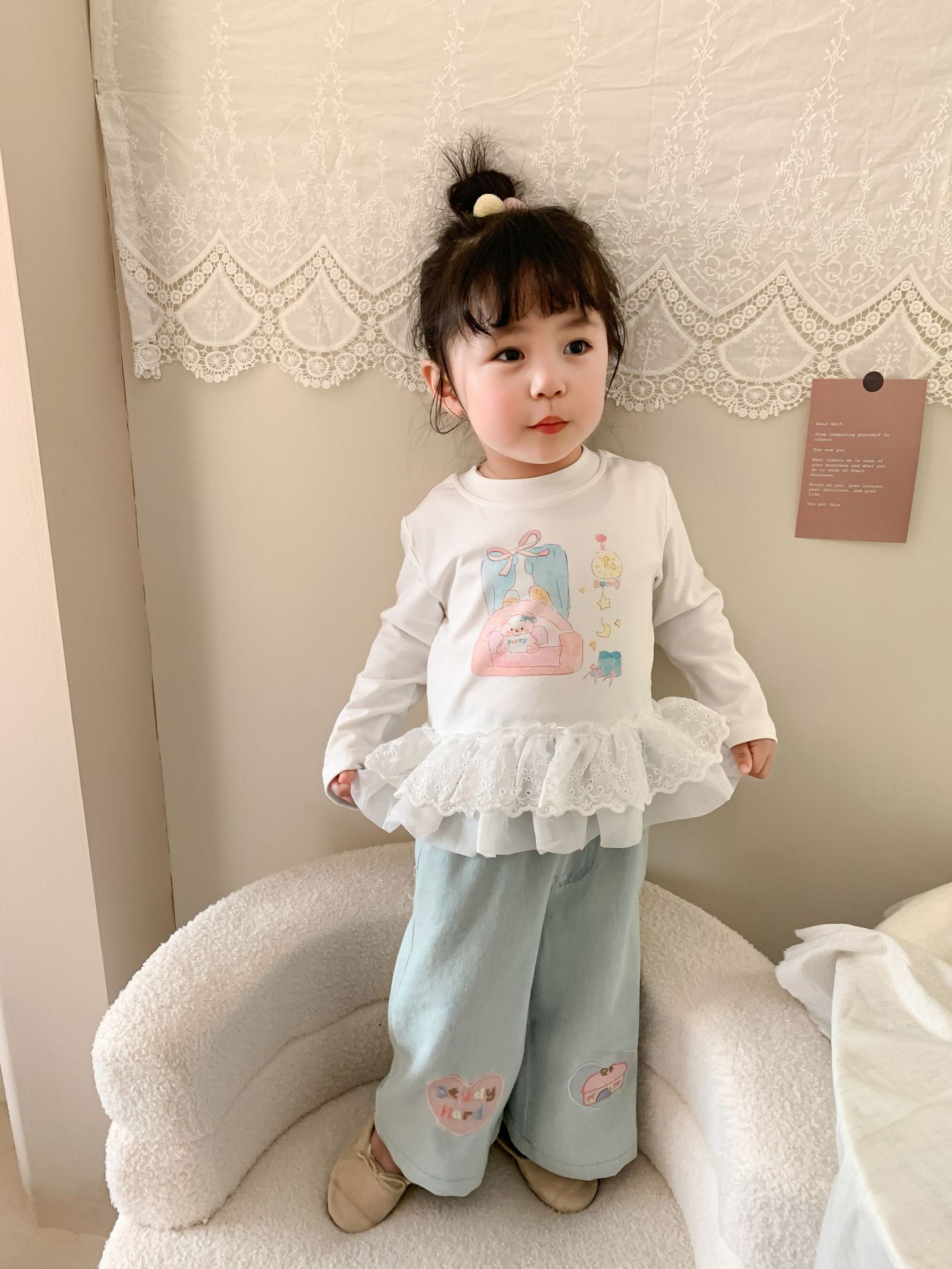 Caña pear niño niña traje primavera 2026 nuevo estilo niños korean manga larga camiseta jeans mujer bebé ropa pic 32