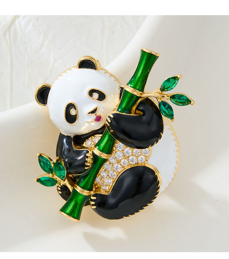 Cute and adorable bestseller Panda Holding bamboo brooch, copper micro-inlaid zircon enamel oil drip high-end fashion pin brooch pic 18