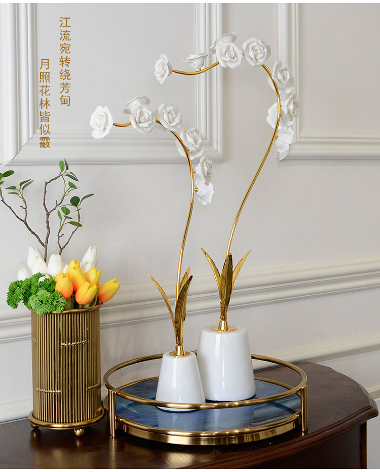 欧式时尚大理石客厅玄关摆件 金属工艺品精致家居样板房书房软装饰品 现代简约工艺品摆设详情4