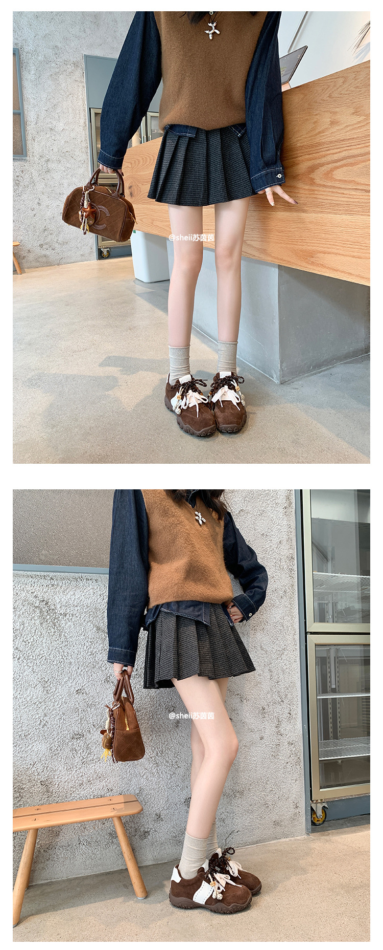 2025秋冬新款8cm内增高月牙厚底鸳鸯鞋带运动休闲小白鞋女德训鞋详情10