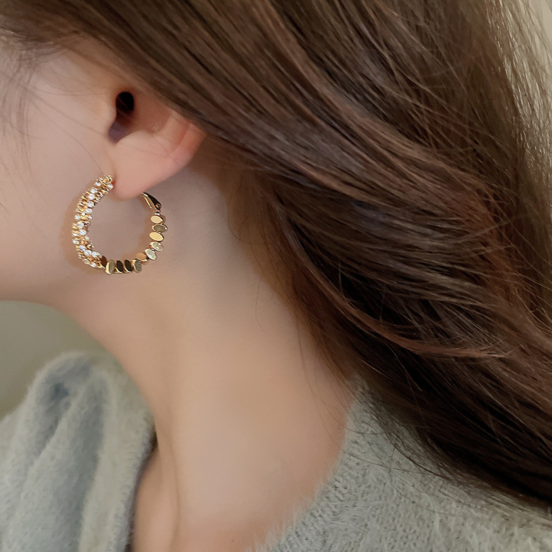 银针欧美冷淡风镶钻爱心圆圈耳圈小众简约夸张耳环百搭高级感耳饰详情7