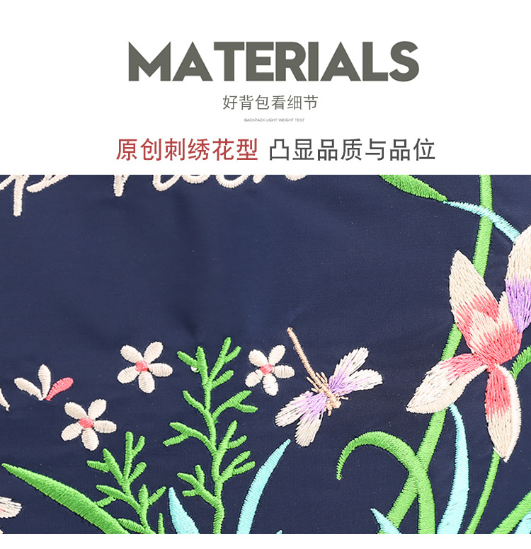 刺绣花卉简约束口袋 抽绳皮肤包可折叠 双肩包女运动健身皮肤包轻详情4