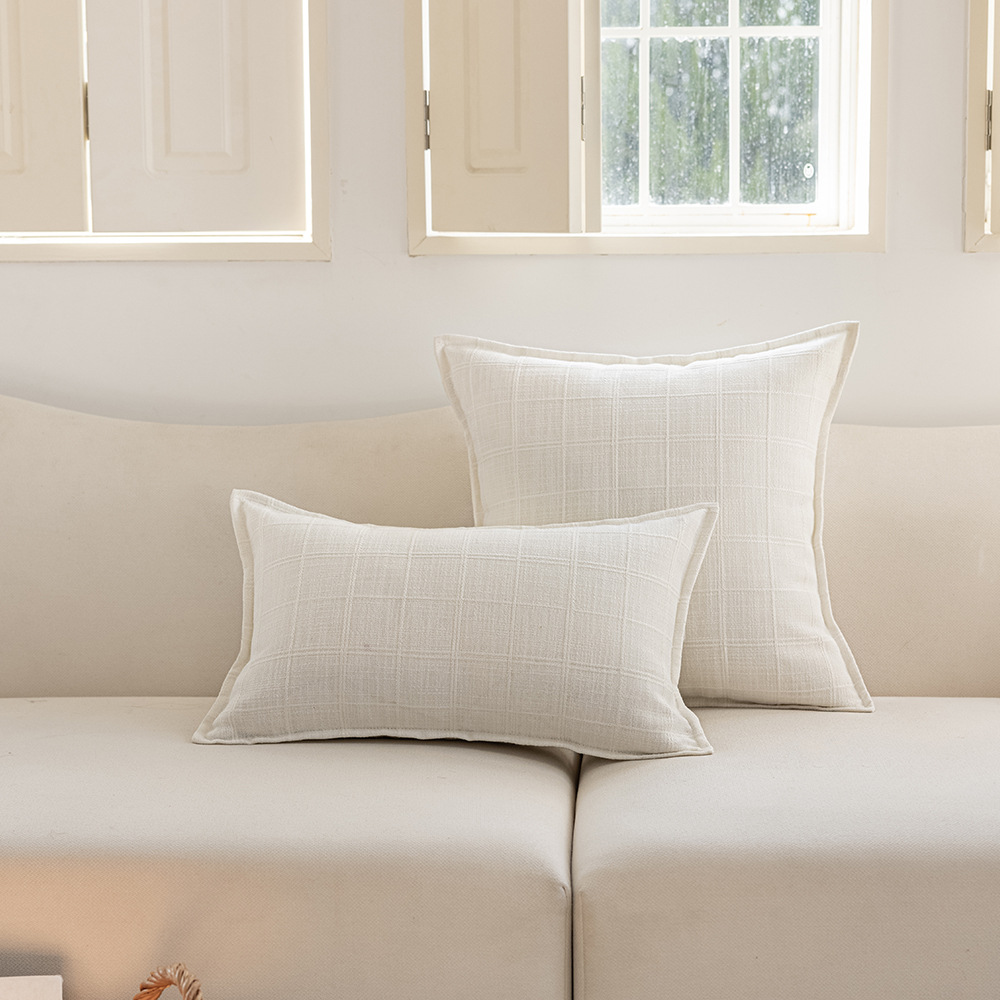 Cross-border minimalist style autumn and winter solid color polyester double-sided jacquard checkered home cushion Headboard sofa pillowcase pic 8