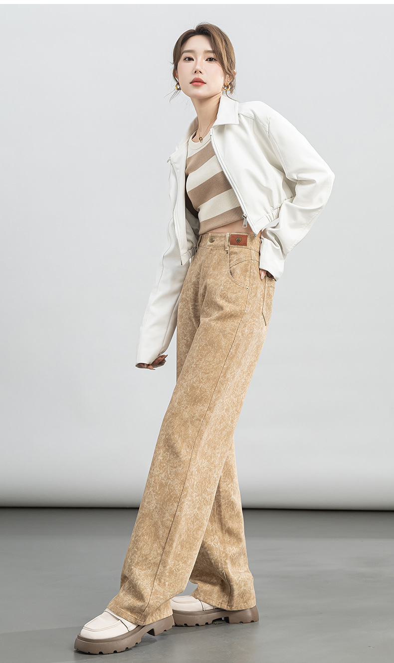 2024年春季新品冷转移面料牛仔裤女宽松高腰垂感阔腿拖地长裤详情24