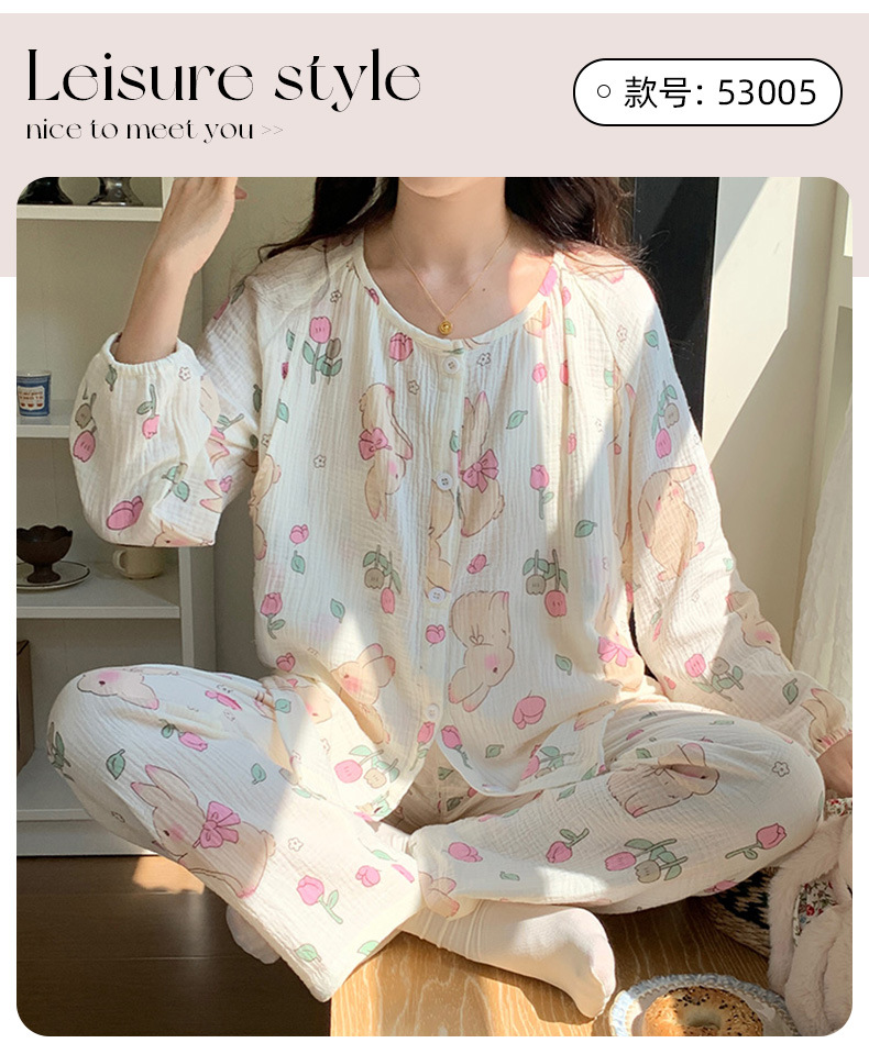 喜月批发A类棉纱月子服夏季纯棉 孕期产后哺乳喂奶吸汗孕妇睡衣女详情27