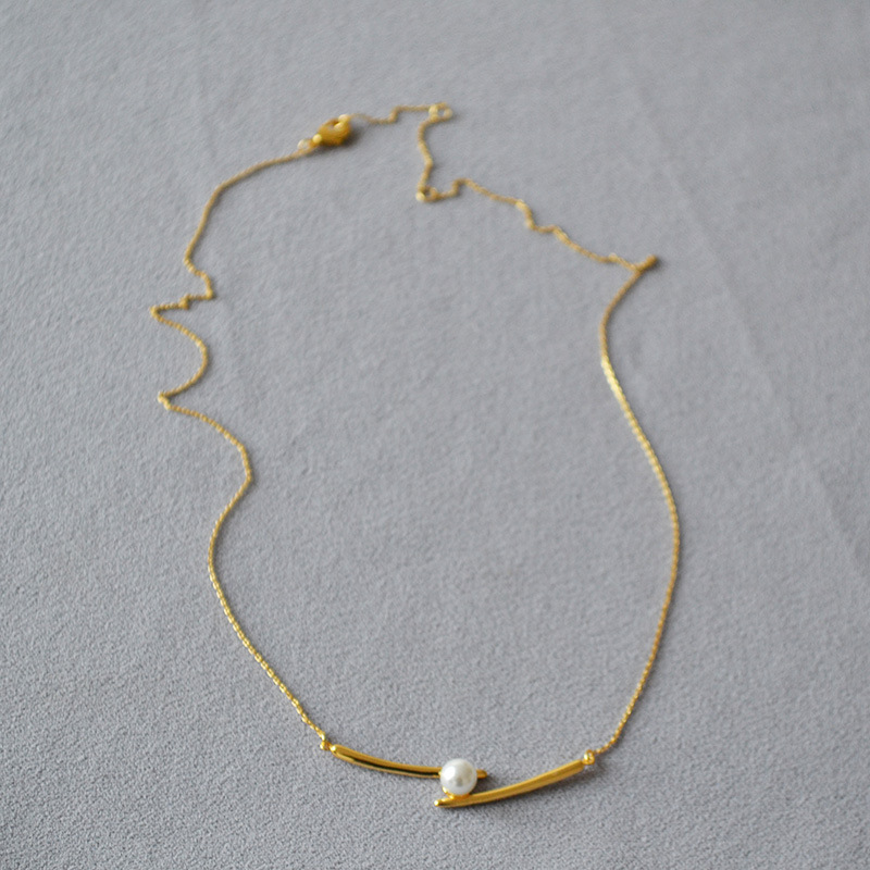 日韩小众设计黄铜镀金交叉微笑珍珠时尚简约轻奢高级感项链锁骨链详情9