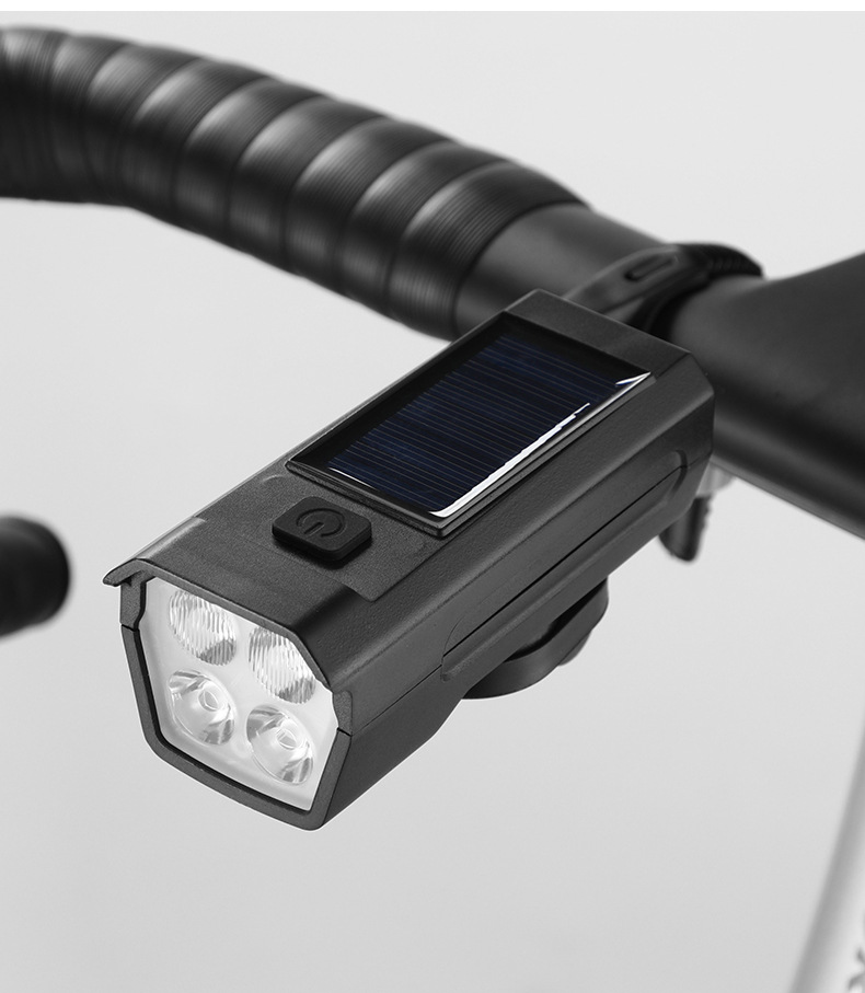 Solar-powered bicycle light, night riding strong flashlight, USB charging headlight, rainproof mountain bike light, cycling horn pic 20