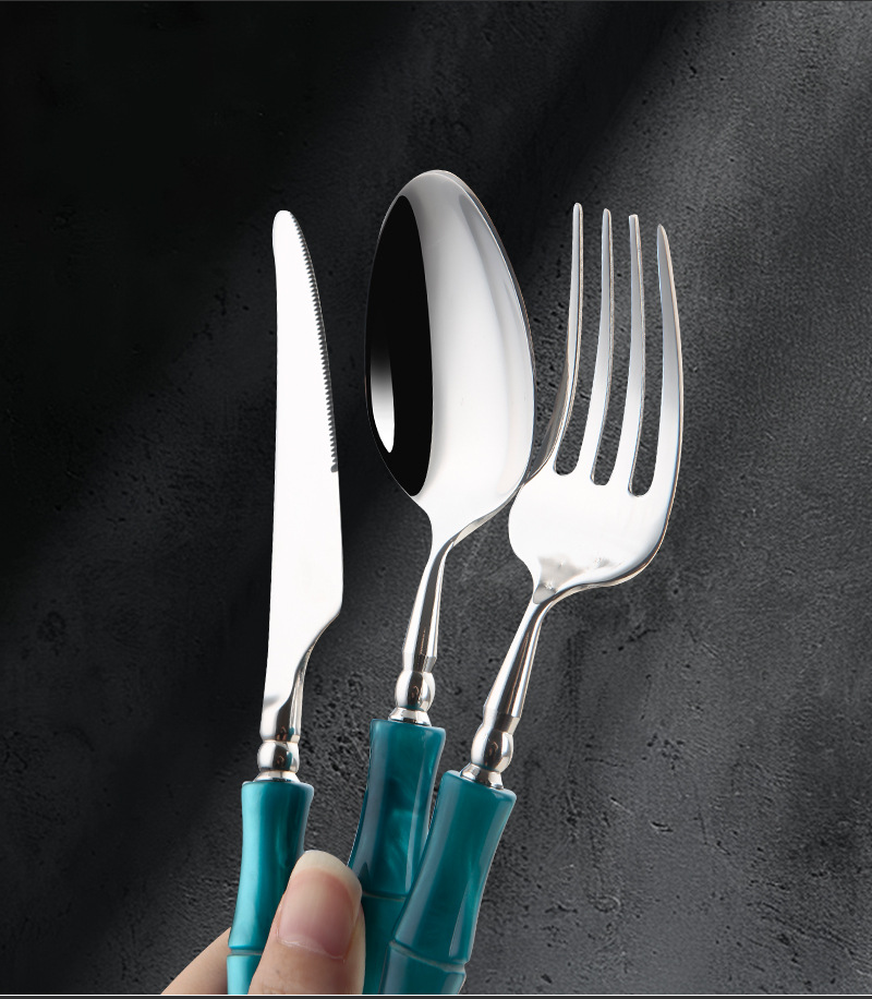 高颜值绿色亚克力竹节304不锈钢刀叉勺冰川白亚克力餐具酒店刀叉详情3