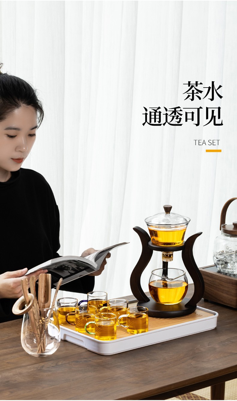 Lazy person semi-automatic palace lantern tea set, glass Japanese tea brewer, magnetic household Gongfu tea brewing set gift box pic 13