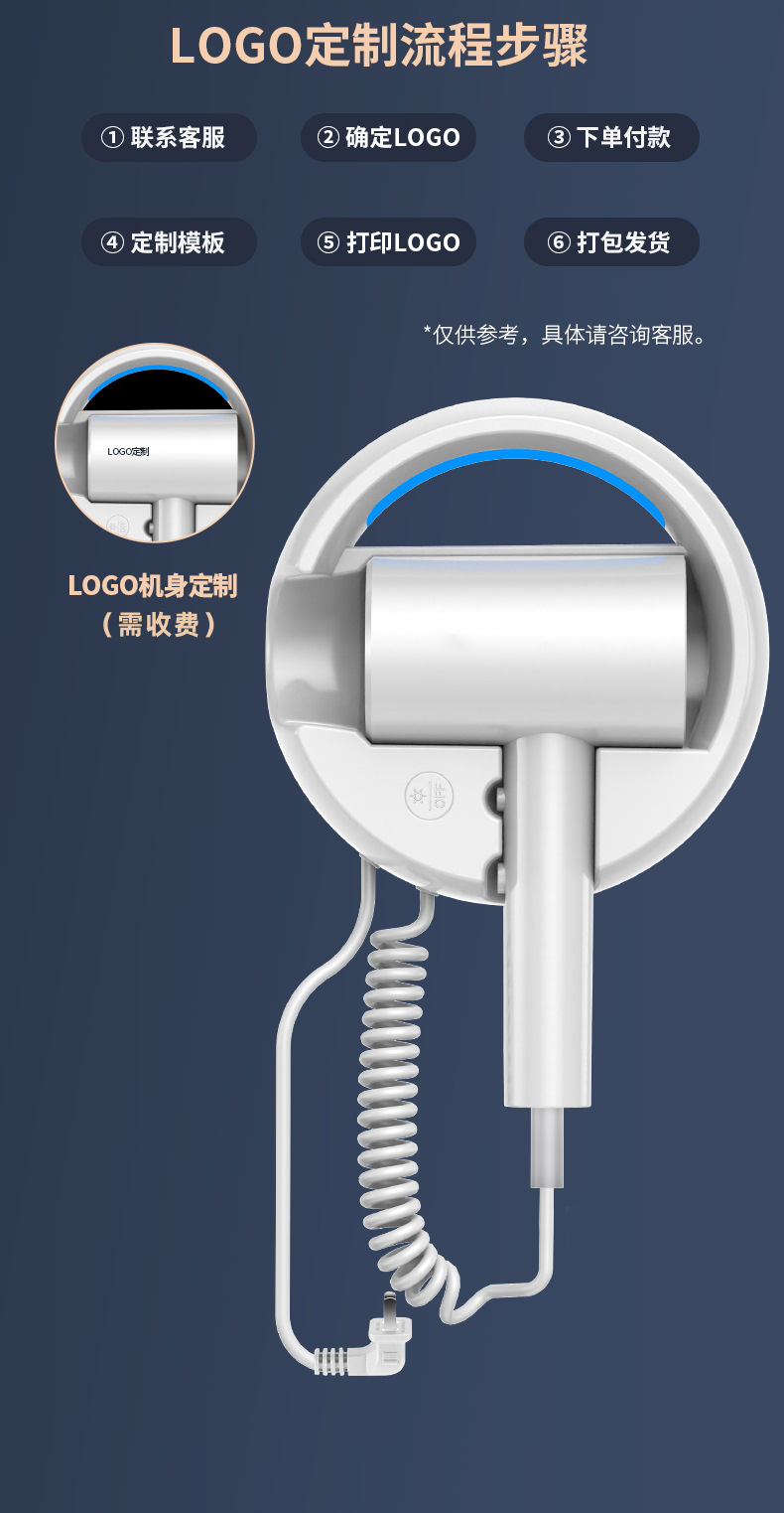 新品蓝光护发酒店吹风机宾馆浴室免打孔壁挂式电吹风直销跨境电商详情2