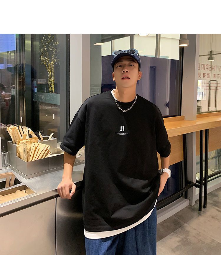 国潮T恤ins港风潮流夏季短袖T恤男潮牌宽松男士小众体恤百搭时尚详情12