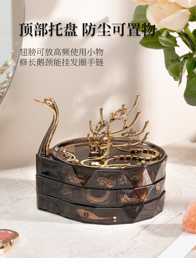 Self-designed Swan Dream Desktop jewelry Box, cross-border large-capacity stud earrings, earrings and jewelry storage box pic 3