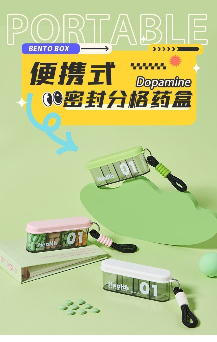 Portable medicine box, small medicine dispensing box, mini medicine storage box for seven days a week, divided into compartments for three meals a day pic 3