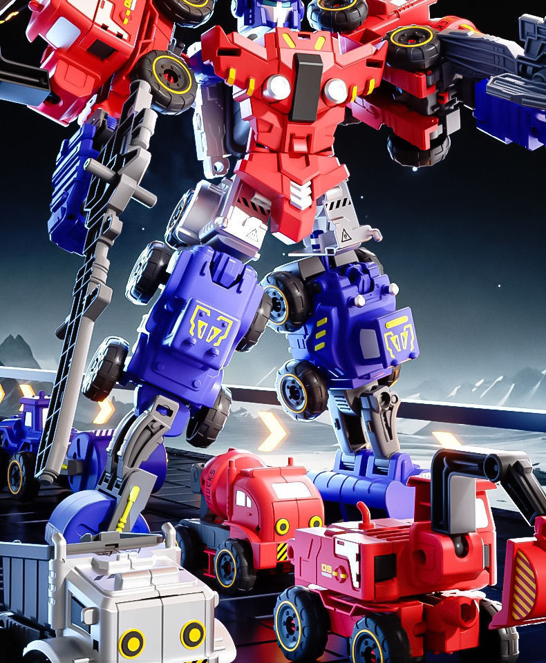 跨境儿童变形汽车机器人6合1玩具拼装拆装工程车模型男孩礼物批发详情16