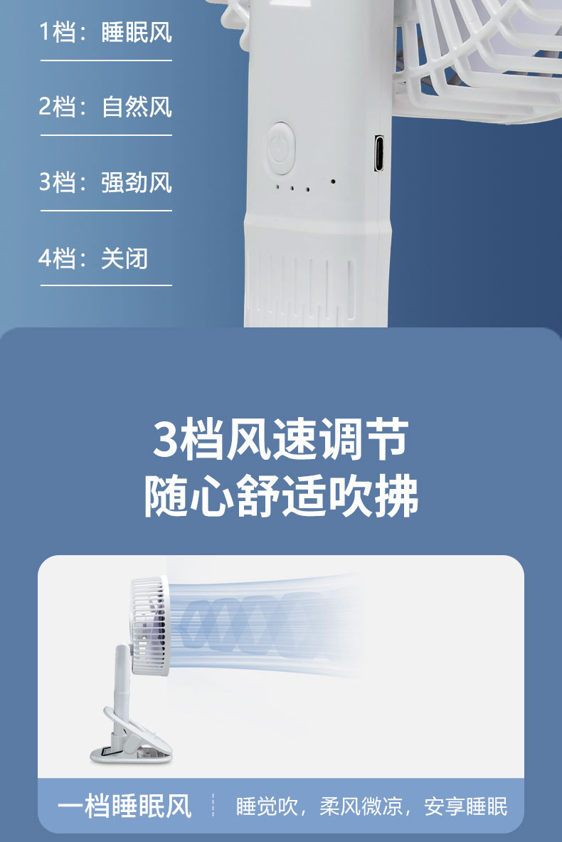多功能夹子风扇手持挂壁台式迷你小风扇户外露营办公便携式小风扇详情11