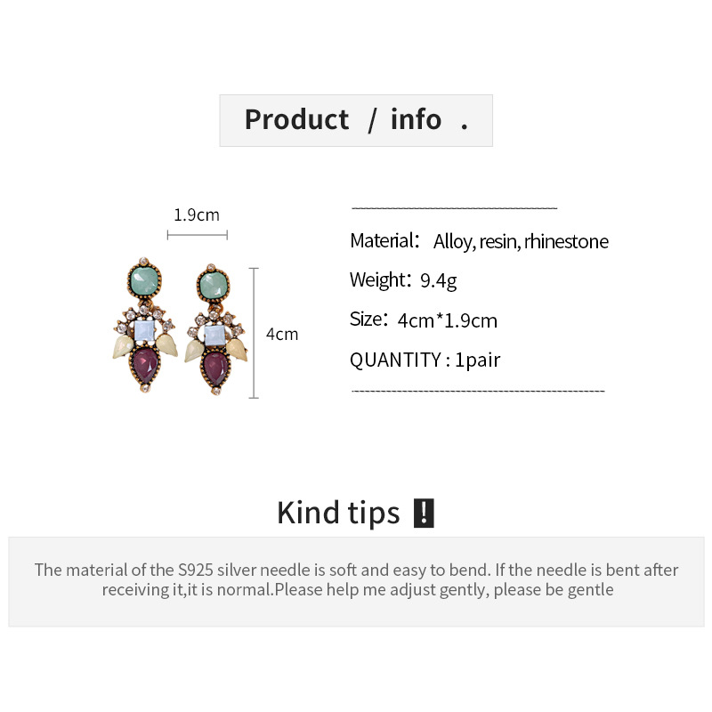 银针欧美夸张树脂镶钻花朵耳钉时尚小众设计感耳环轻奢高级感耳饰详情4