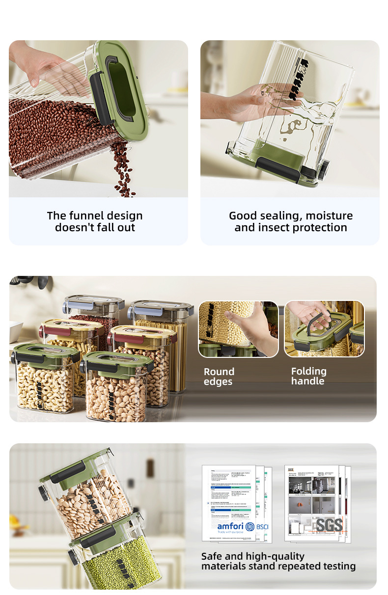 Sealed cans for kitchen storage of grains and cereals, food-grade transparent plastic cans for snacks, dry goods and tea pic 4