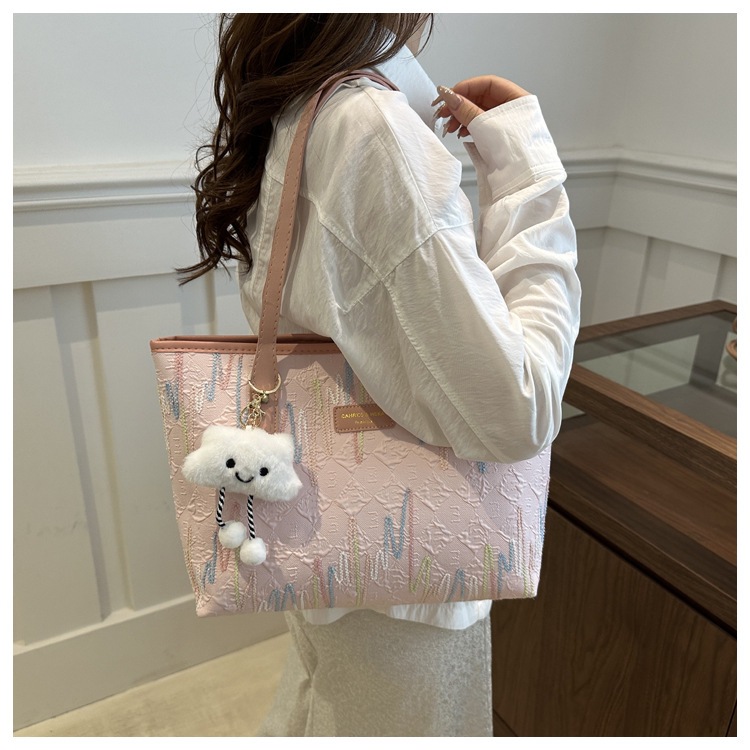 学生上课布袋包包女2024新款单肩腋下包条纹大容量通勤休闲托特包详情22