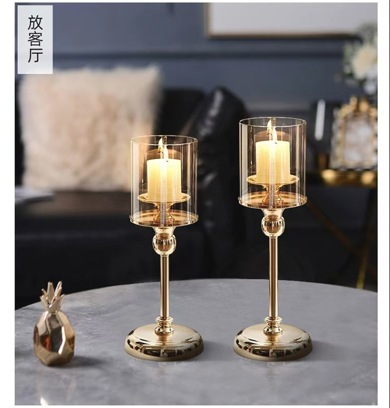 European-style ironwork glass candlesticks, light luxury Chinese and Western dining tables, wedding model room, home candlelight dinner, high appearance level ornaments pic 4