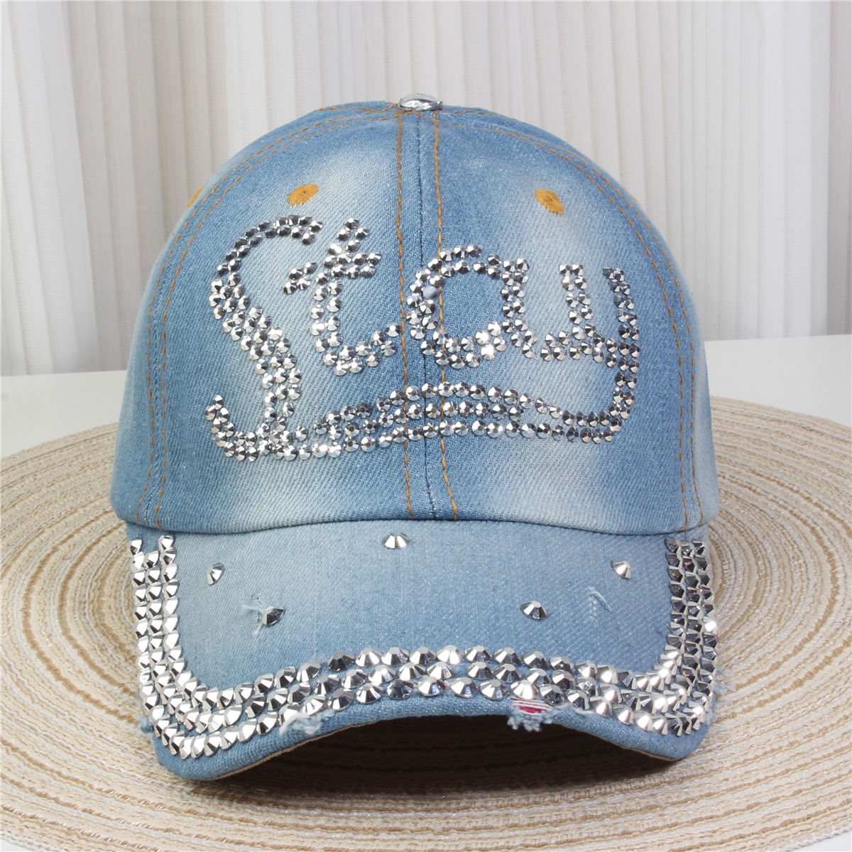 2024新款女士水钻镶钻牛仔布时尚洋气鸭舌帽休闲显脸小成人棒球帽详情17