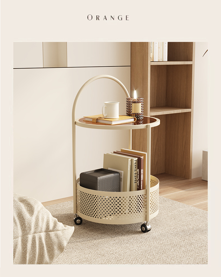 沙发边几简约网红奶油风创意小户型茶几移动带轮小推车零食收纳架详情10