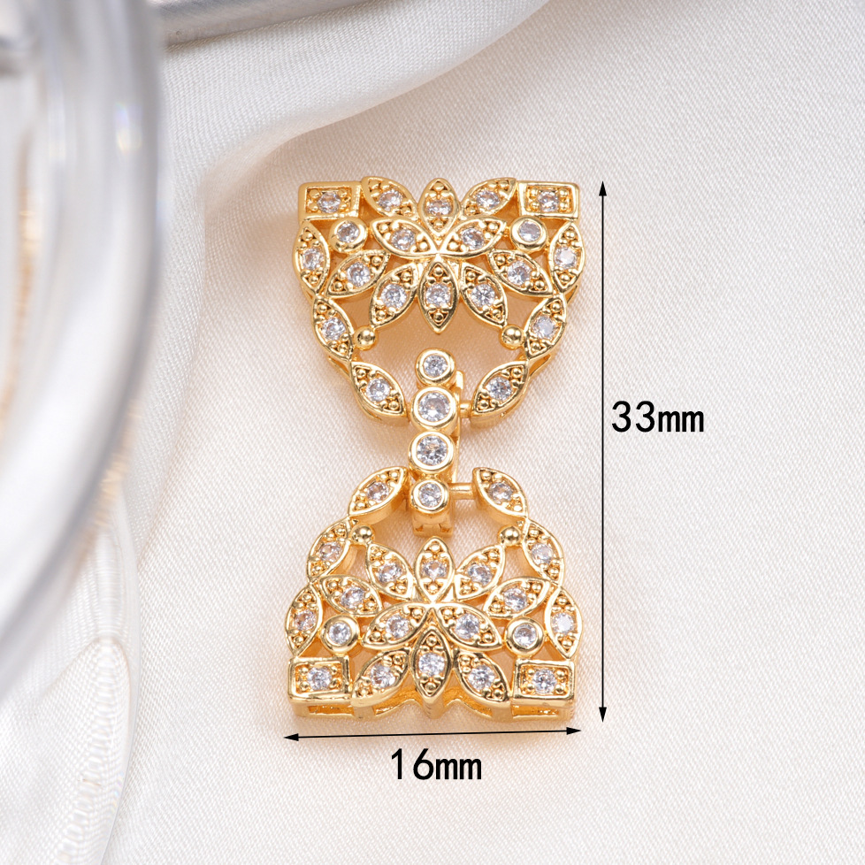 Pearl necklace clasp, color-preserving copper plated with 18k gold and zirconium floral double-breasted, high-end DIY jewelry accessory pic 4