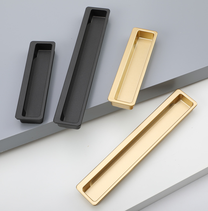 The black invisible handle of the tatami is embedded with the drawer handles of the cabinets and wardrobes. The sliding door is equipped with a golden concealed embedded handle pic 2