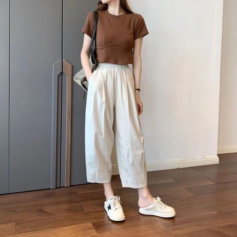 薄款阔腿九分裤女夏纯棉休闲直筒萝卜裤小个子日系显瘦宽松工装裤详情33