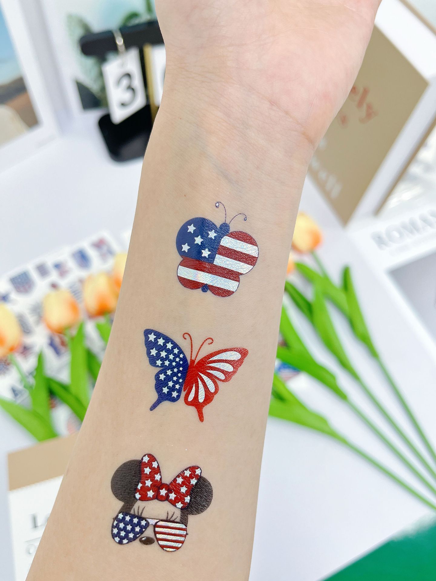 跨境新款现货烫银美国独立日纹身贴国旗脸贴派对节日礼品纹身贴纸详情3