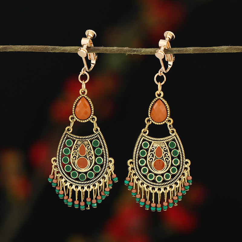 螺旋无痛耳夹女民族风复古长款流苏耳坠波西米亚耳环无耳洞耳饰品详情21