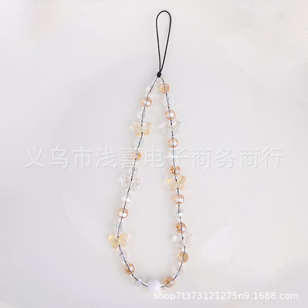 Hepburn style butterfly crystal mobile phone chain short lanyard, ins colorful round bead lanyard, ccd camera wrist pendant decoration pic 4