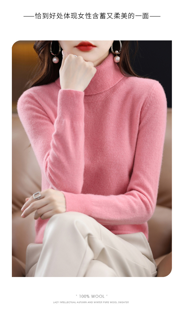 High-neck wool sweater for women in autumn and winter, 100 pure wool base layer, loose sweater pullover, wool knitted sweater pic 23