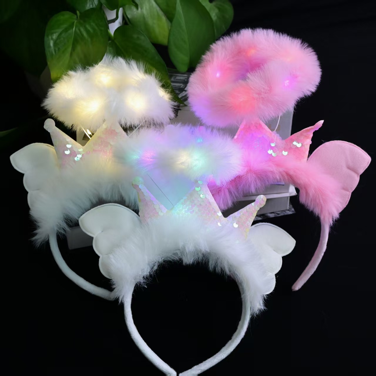 New trendy fairy cute glowing angel sequin headband headwear, girls take photos glowing event party pic 14