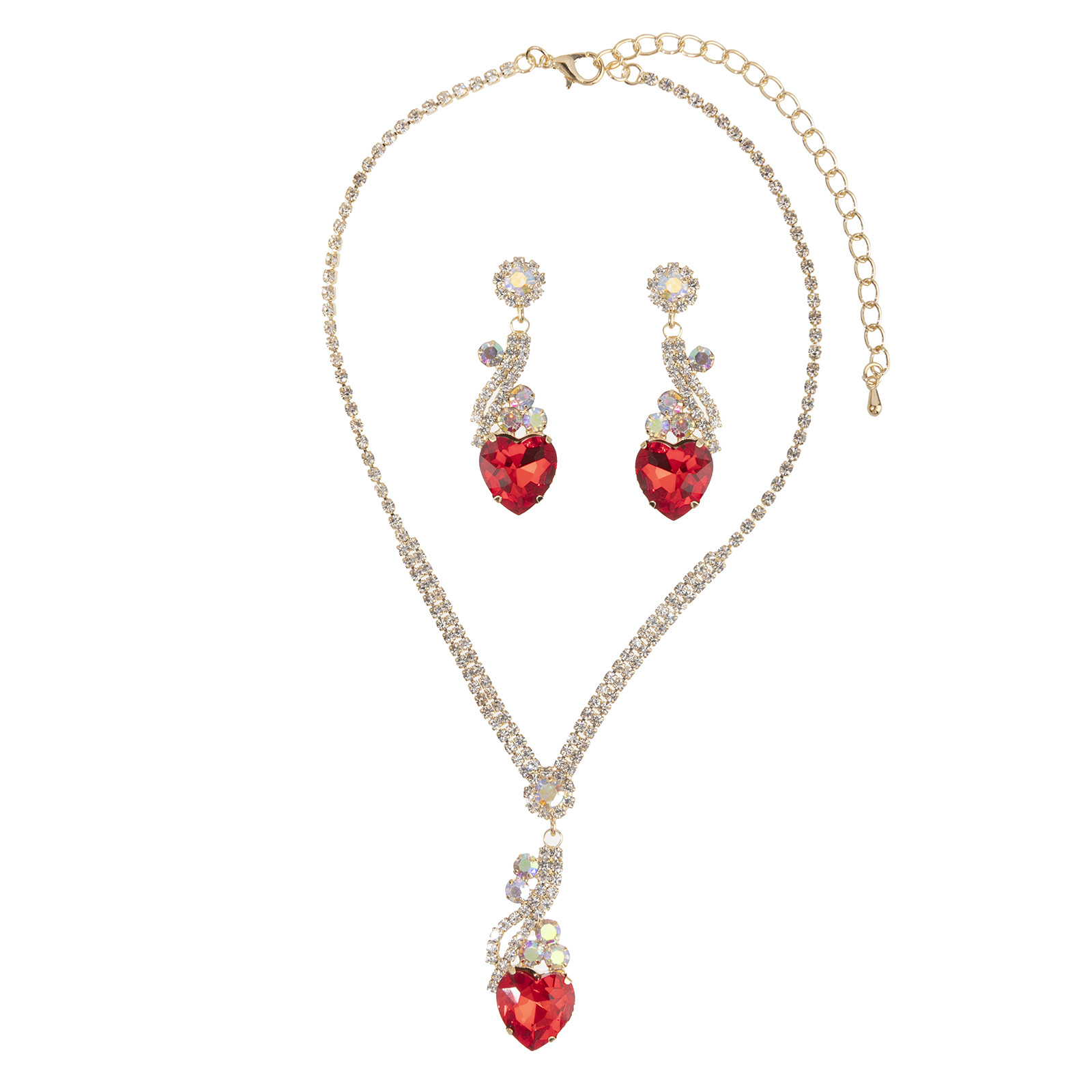 Wholesale of new cross-border European and American full-diamond bride wedding heart-shaped pendant earrings and necklaces with rhinestones pic 7