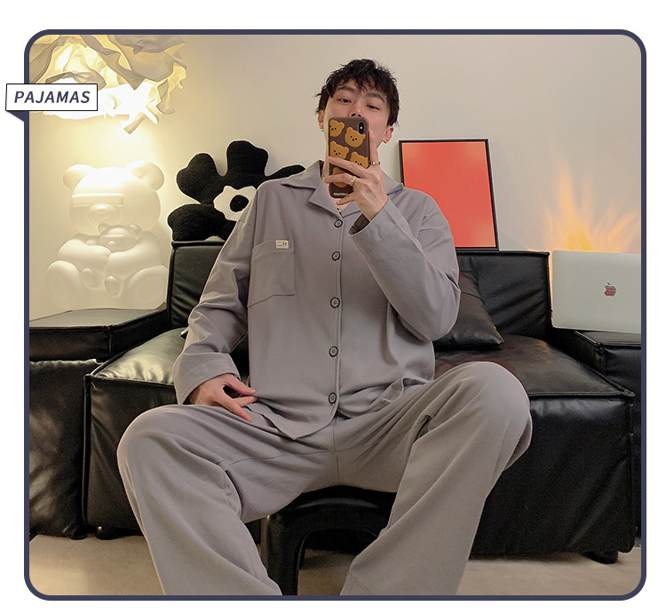 Couple pajamas for women in Spring/Autumn 2024: Long-sleeved shirts, long pants, solid-color cardigans for men. New home wear sets that can be worn outside pic 6