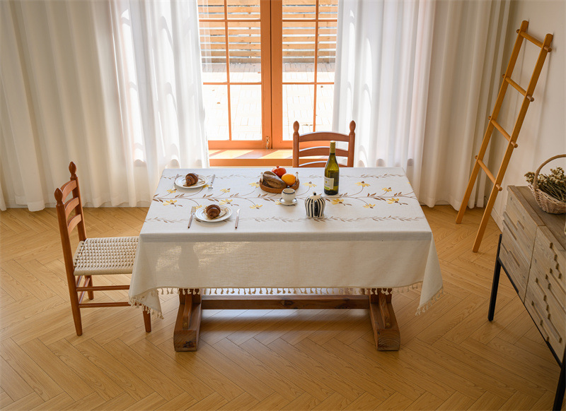 Amazon cross-border embroidered checkered flower tassel tablecloths, rectangular coffee tables, tablecloths and table coverings manufacturer embroidery pic 25