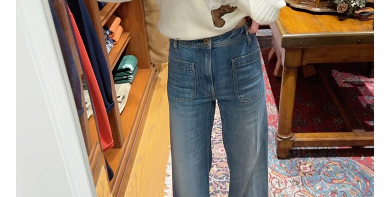 PL blue jeans for men and women, high-waisted loose, casual, versatile, wide-leg trousers with patch pockets, European and American style 2026 new style pic 27