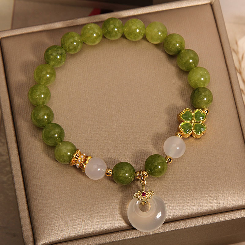 新中式绿色碧玺水晶手链女轻奢小众精致四叶草玉髓平安扣手串手环详情4