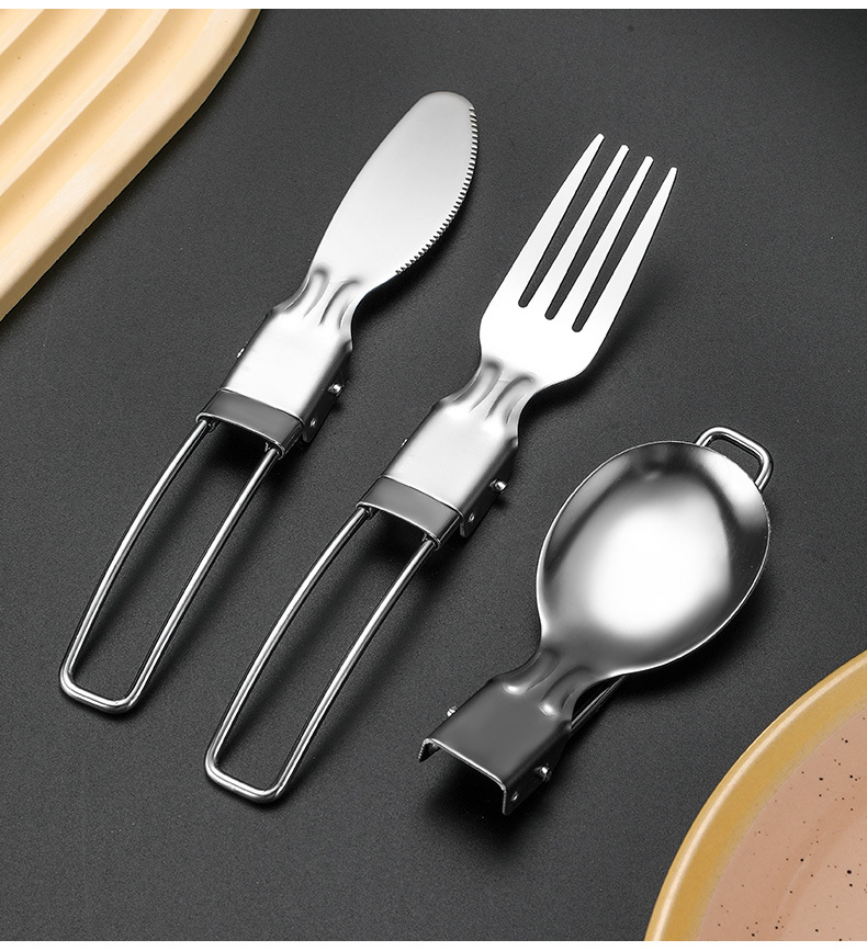 304不锈钢折叠餐具套装对折刀叉子勺子可拆卸筷子户外便携餐具袋详情13