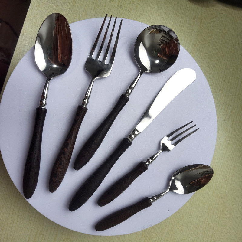 酒店牛排甜品牛排刀叉勺套装轻奢不锈钢鸡翅木花梨木304餐具批发详情16