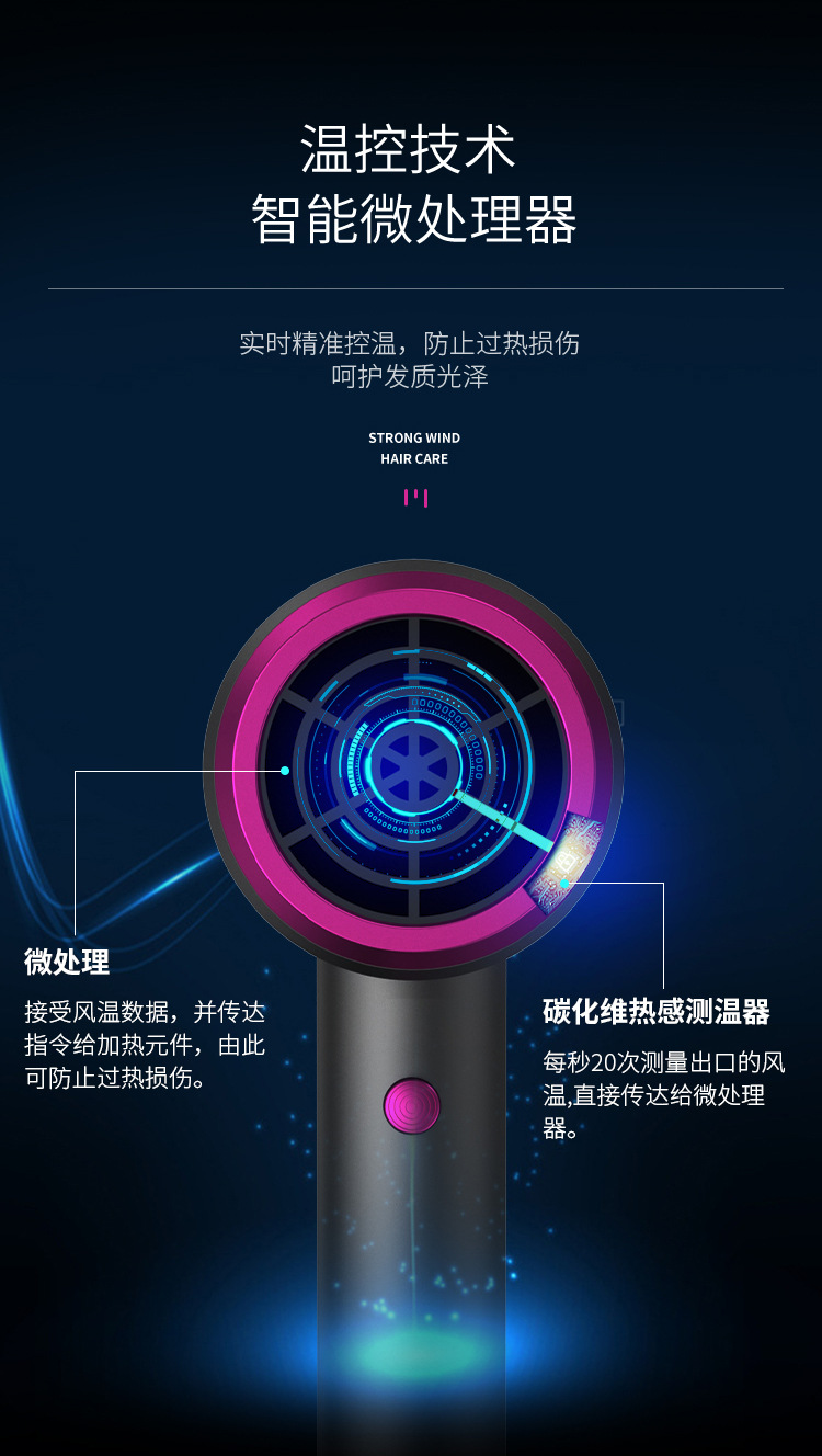 厂家批发大功率网红负离子无叶吹风机家用冷热风护发折叠电吹风筒详情13