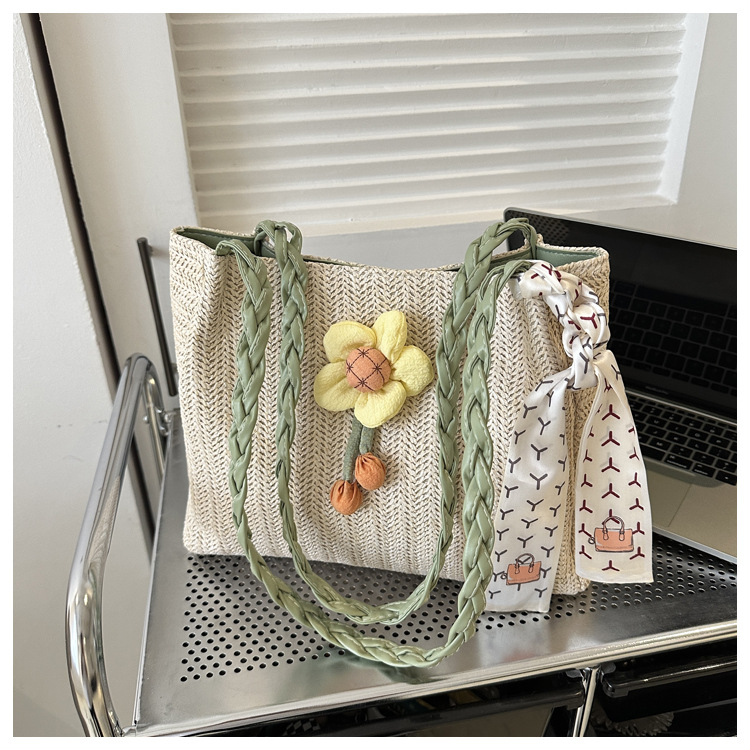 编织草编包包女大容量2023新款夏天花朵单肩休闲潮流洋气托特包详情22