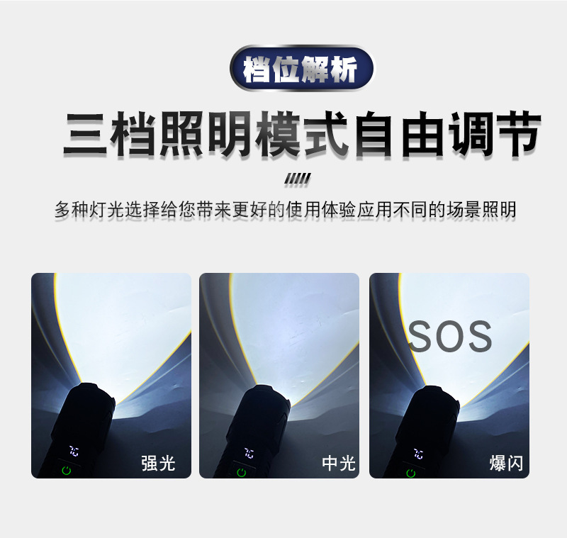 New white laser high-power Type-C charging outdoor zoom long-range screen display LED flashlight pic 8