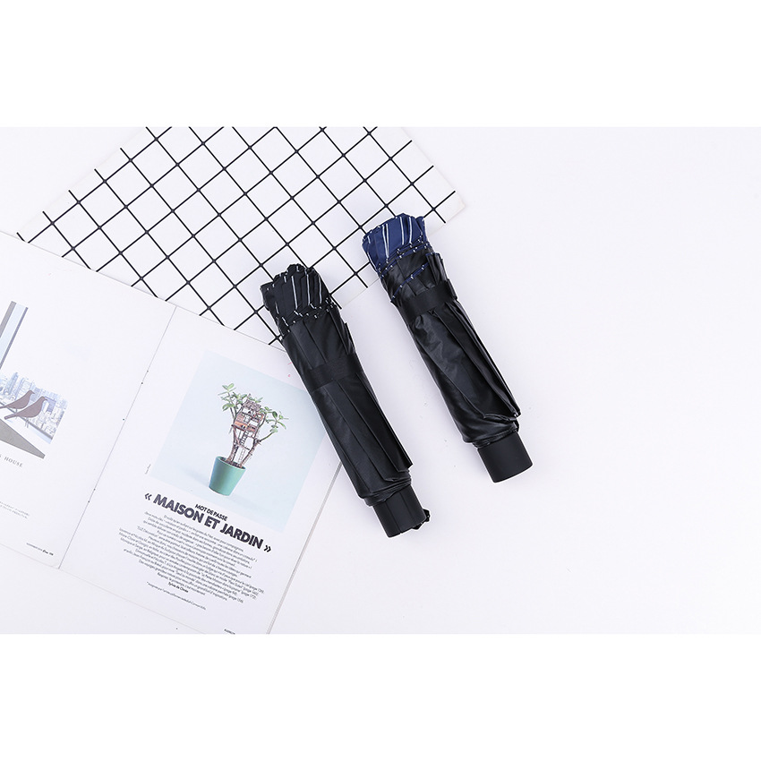 Factory wholesale three-fold 10-bone enlarged black rubber umbrellas, fashionable striped checkered umbrellas, UV-resistant sun umbrellas pic 18